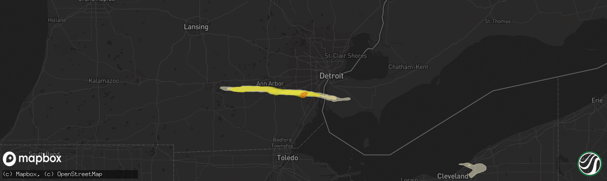 Hail map in Romulus, MI on July 26, 2018