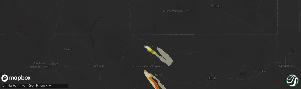 Hail map in Sheridan, WY on July 26, 2018