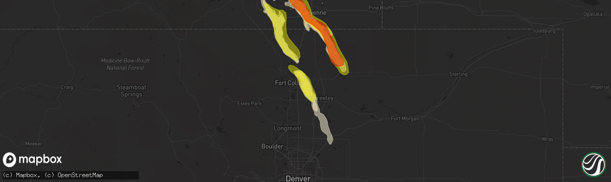 Hail map in Windsor, CO on July 26, 2018