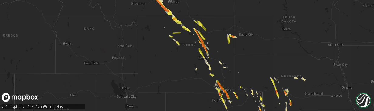 Hail map in Wyoming on July 26, 2018