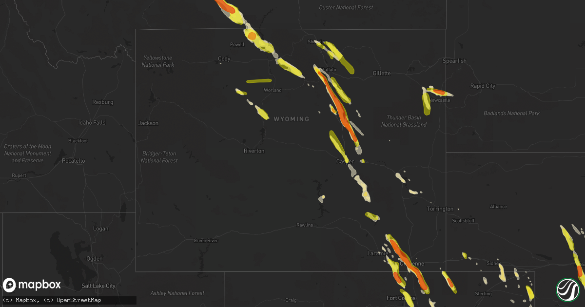 Hail map in Wyoming on July 26, 2018