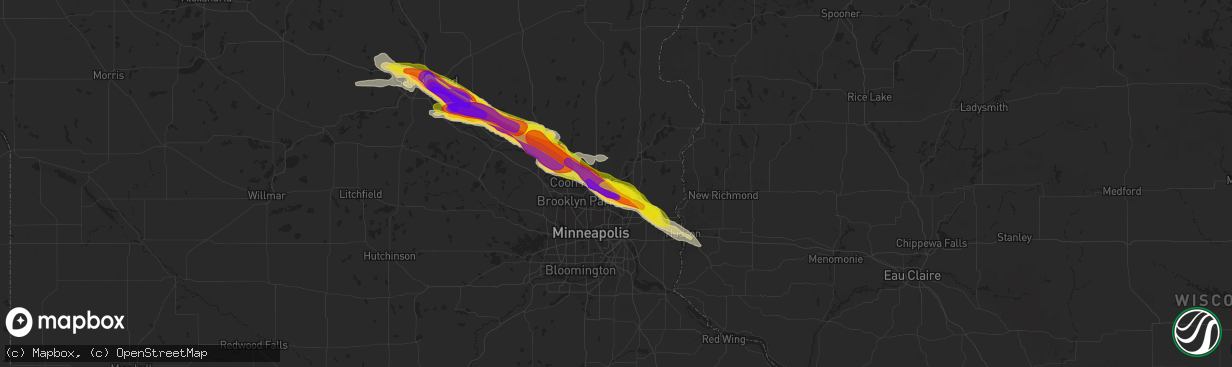 Hail map in Circle Pines, MN on July 26, 2019