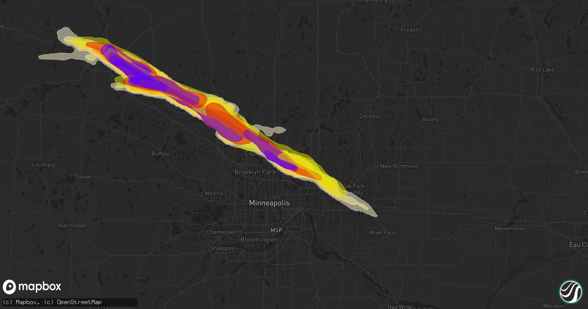 Hail map in Circle Pines, MN on July 26, 2019