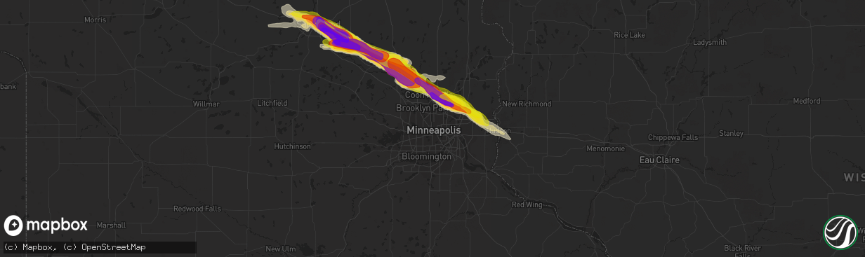 Hail map in Minneapolis, MN on July 26, 2019