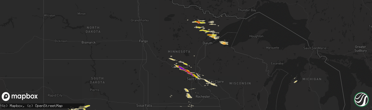 Hail map in Minnesota on July 26, 2019