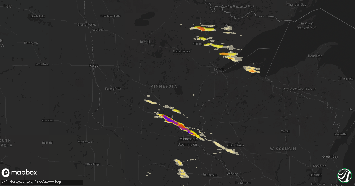 Hail map in Minnesota on July 26, 2019