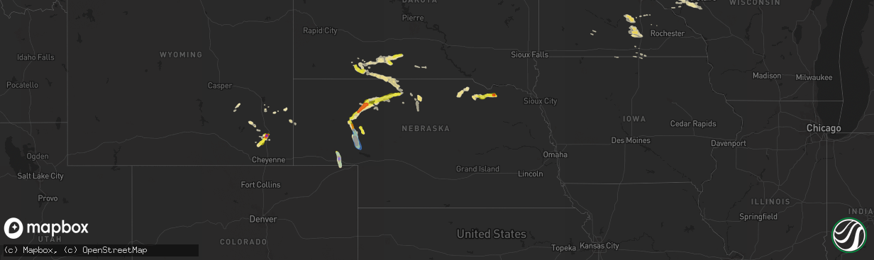 Hail map in Nebraska on July 26, 2019