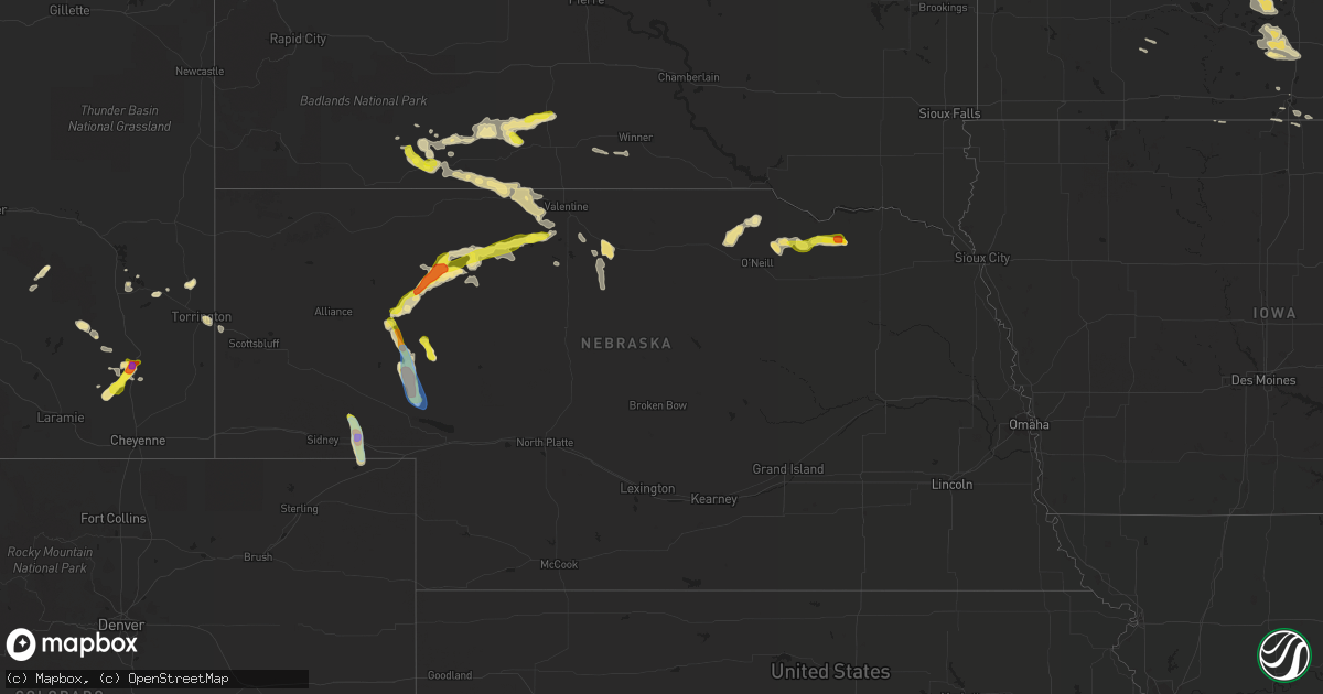 Hail map in Nebraska on July 26, 2019