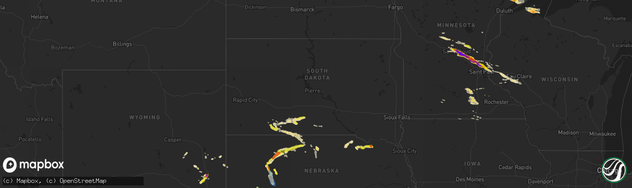 Hail map in South Dakota on July 26, 2019