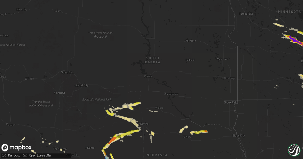 Hail map in South Dakota on July 26, 2019