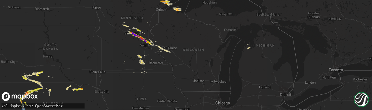 Hail map in Wisconsin on July 26, 2019