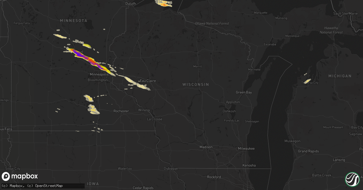 Hail map in Wisconsin on July 26, 2019
