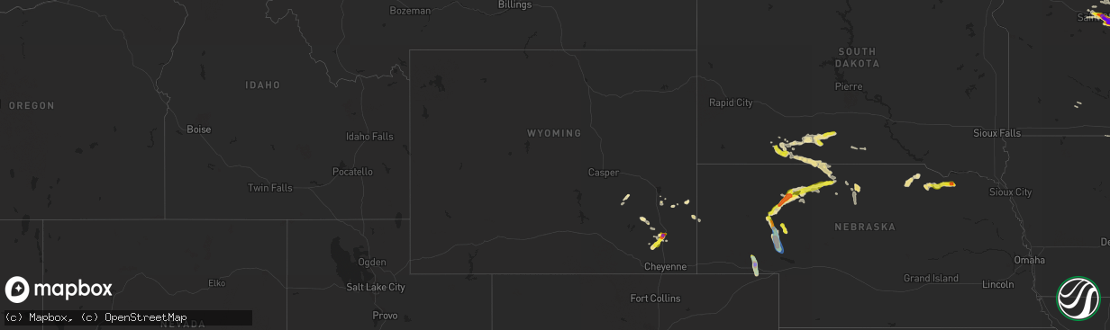 Hail map in Wyoming on July 26, 2019