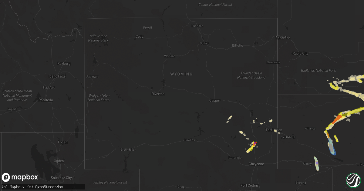 Hail map in Wyoming on July 26, 2019