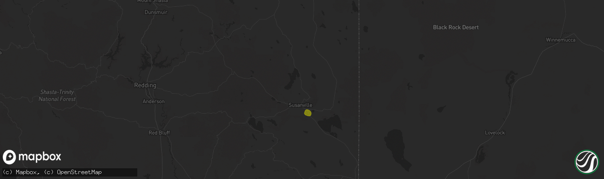 Hail map in Susanville, CA on July 26, 2020