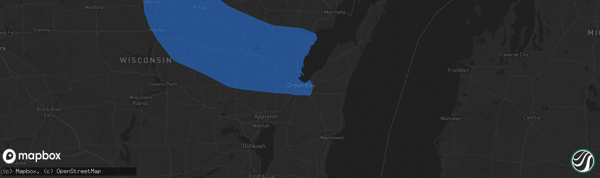 Hail map in Green Bay, WI on July 26, 2021