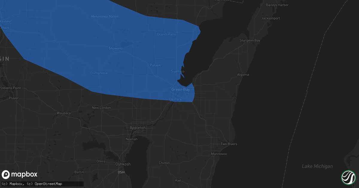 Hail map in Green Bay, WI on July 26, 2021