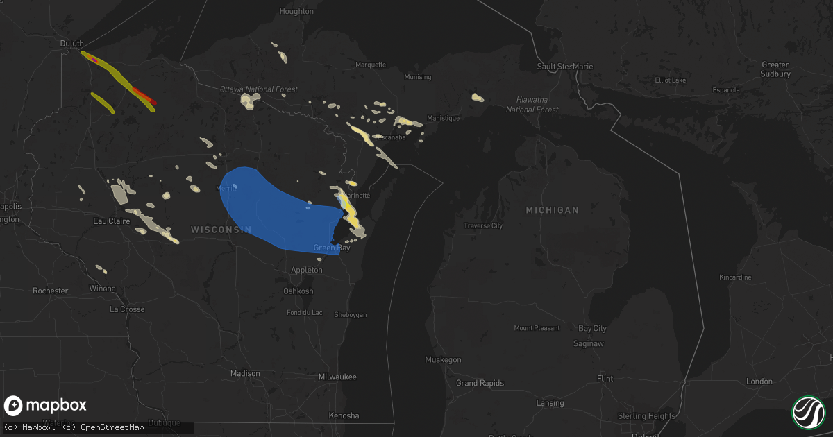 Hail map in Michigan on July 26, 2021