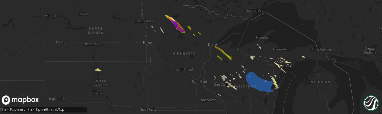 Hail map in Minnesota on July 26, 2021