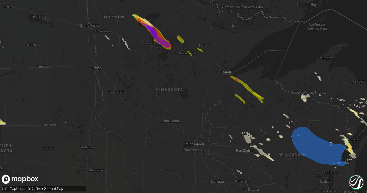 Hail map in Minnesota on July 26, 2021