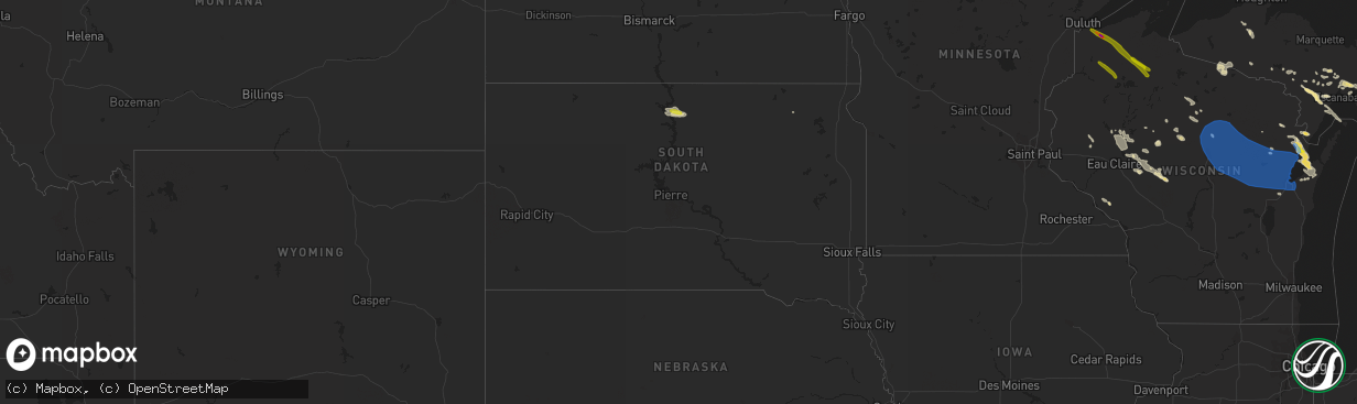 Hail map in South Dakota on July 26, 2021