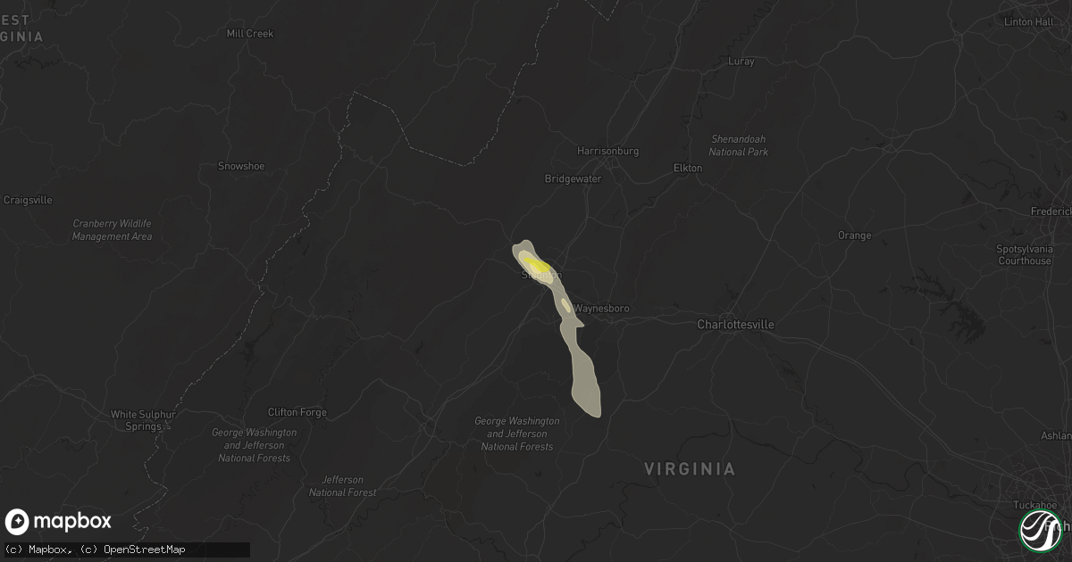 Hail map in Staunton, VA on July 26, 2021