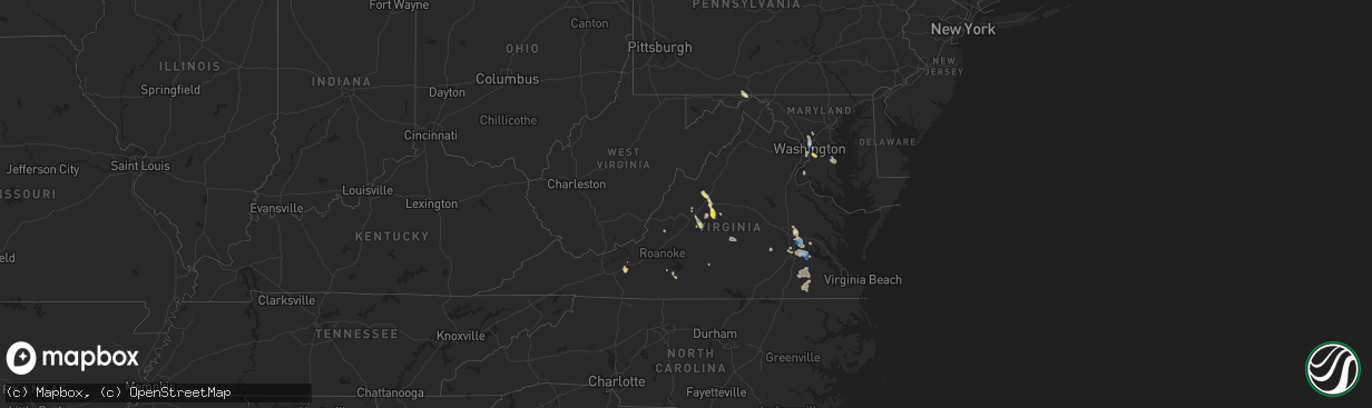 Hail map in Virginia on July 26, 2021