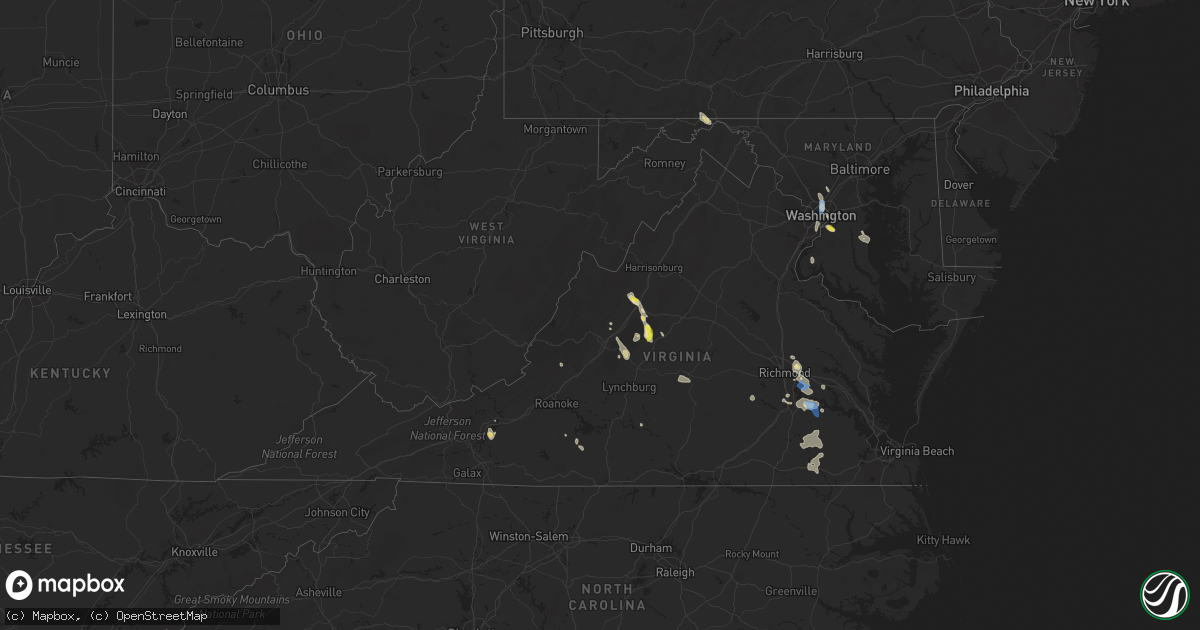 Hail map in Virginia on July 26, 2021