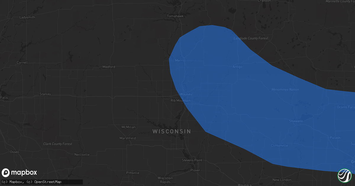 Hail map in Wausau, WI on July 26, 2021