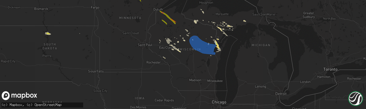 Hail map in Wisconsin on July 26, 2021