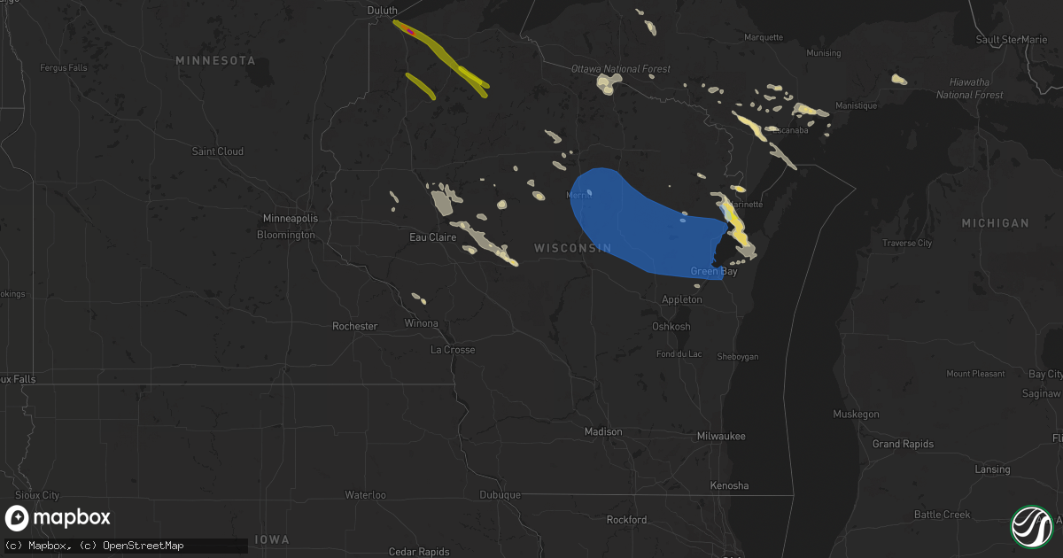 Hail map in Wisconsin on July 26, 2021