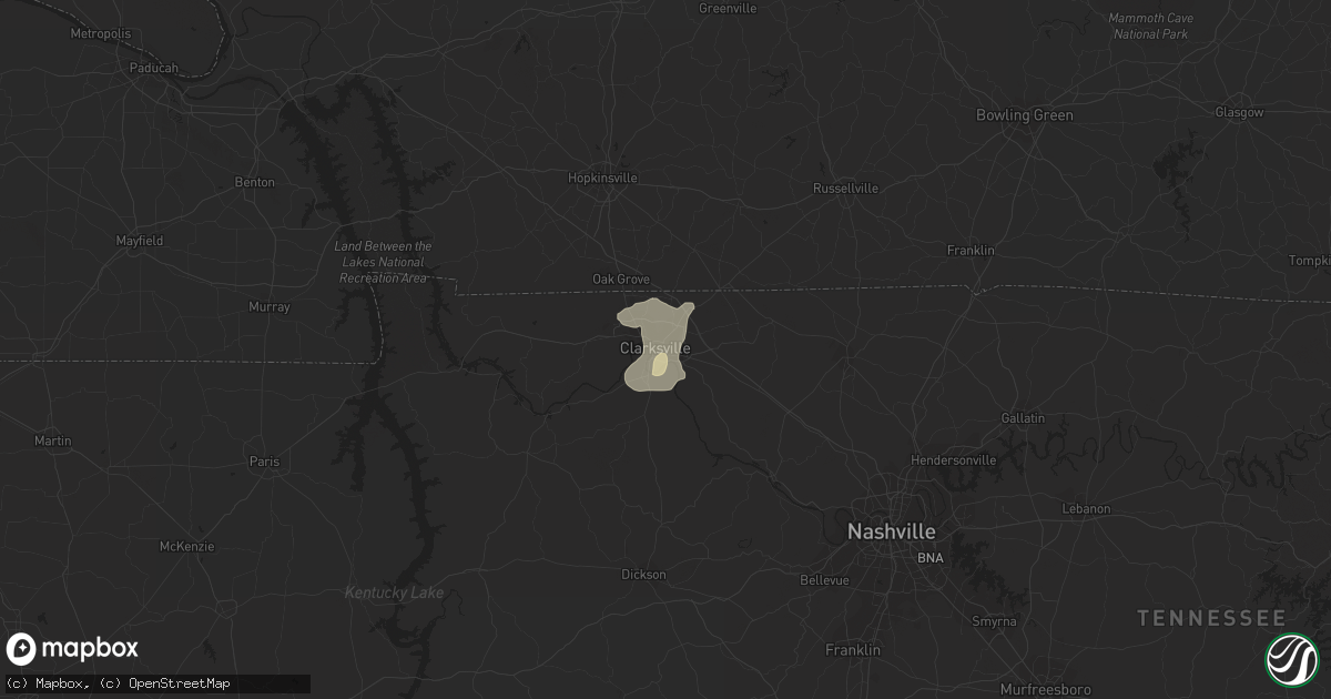 Hail map in Clarksville, TN on July 26, 2022