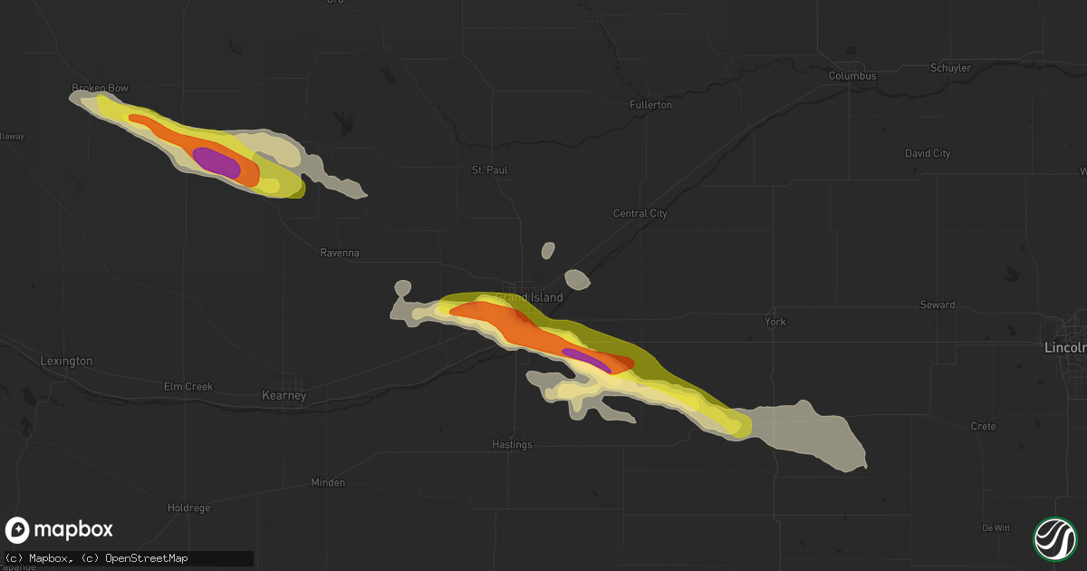 Hail map in Grand Island, NE on July 26, 2022