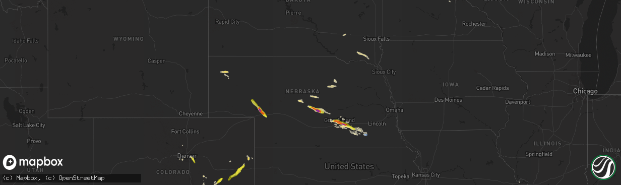 Hail map in Nebraska on July 26, 2022