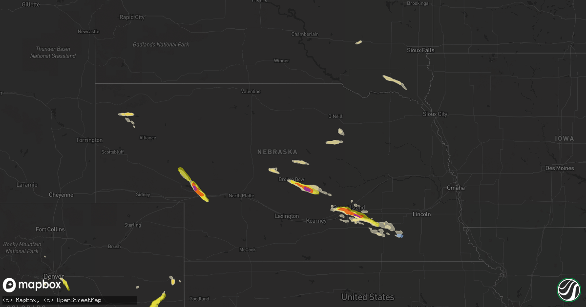 Hail map in Nebraska on July 26, 2022