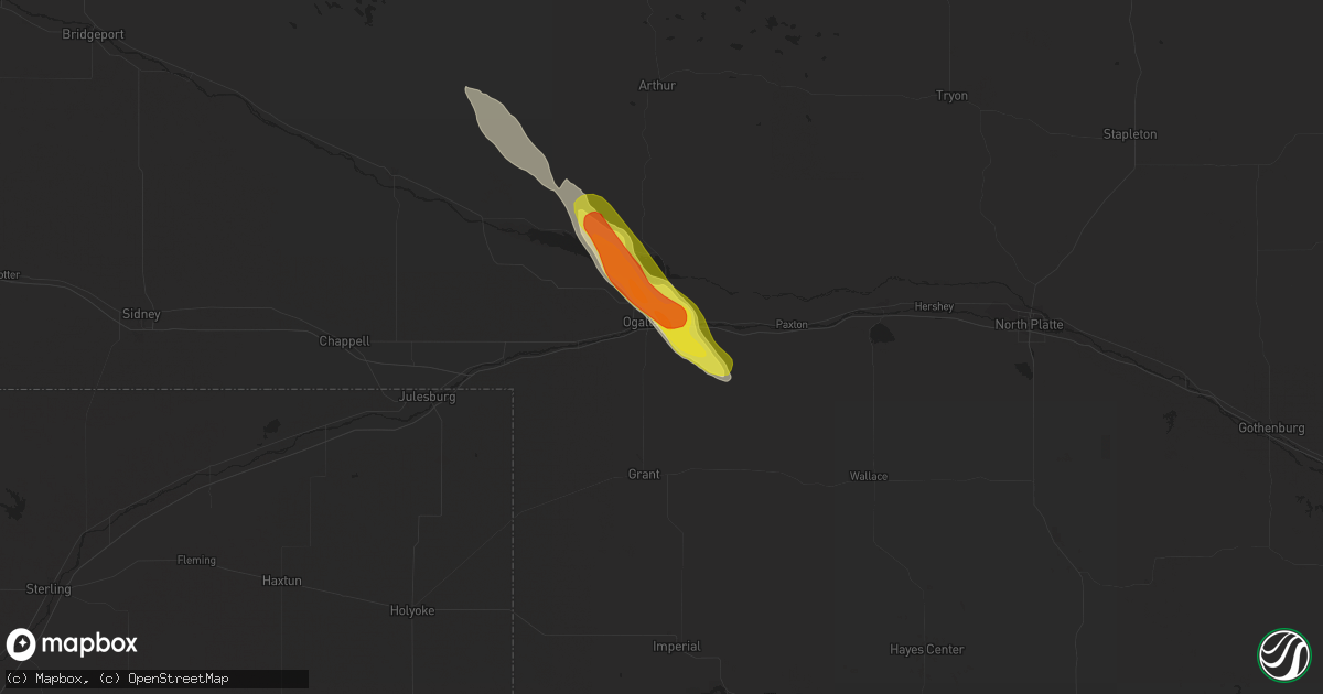 Hail map in Ogallala, NE on July 26, 2022