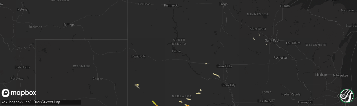 Hail map in South Dakota on July 26, 2022