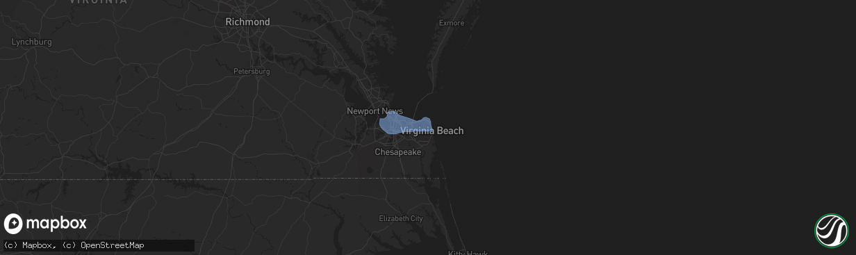Hail map in Virginia Beach, VA on July 26, 2022