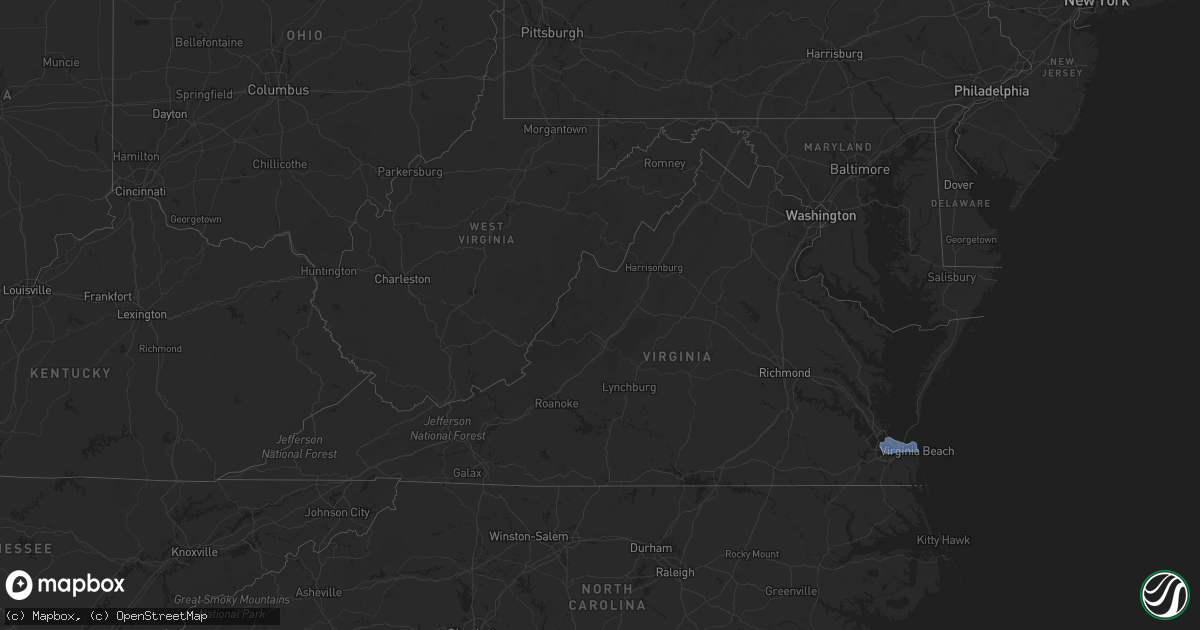 Hail map in Virginia on July 26, 2022