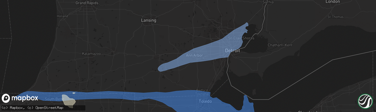 Hail map in Ann Arbor, MI on July 26, 2023