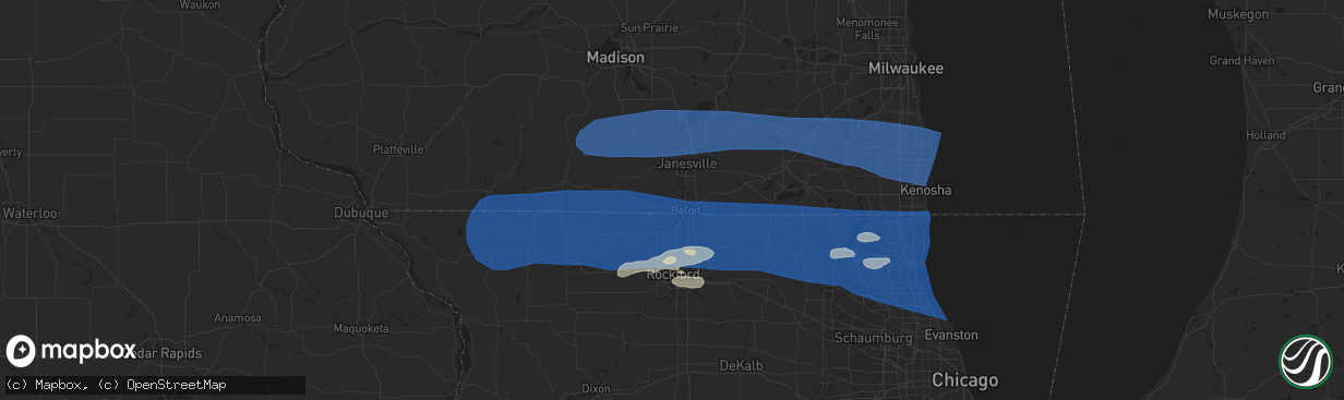 Hail map in Beloit, WI on July 26, 2023