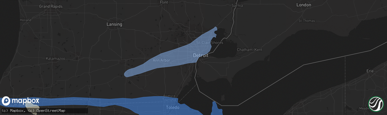 Hail map in Dearborn, MI on July 26, 2023