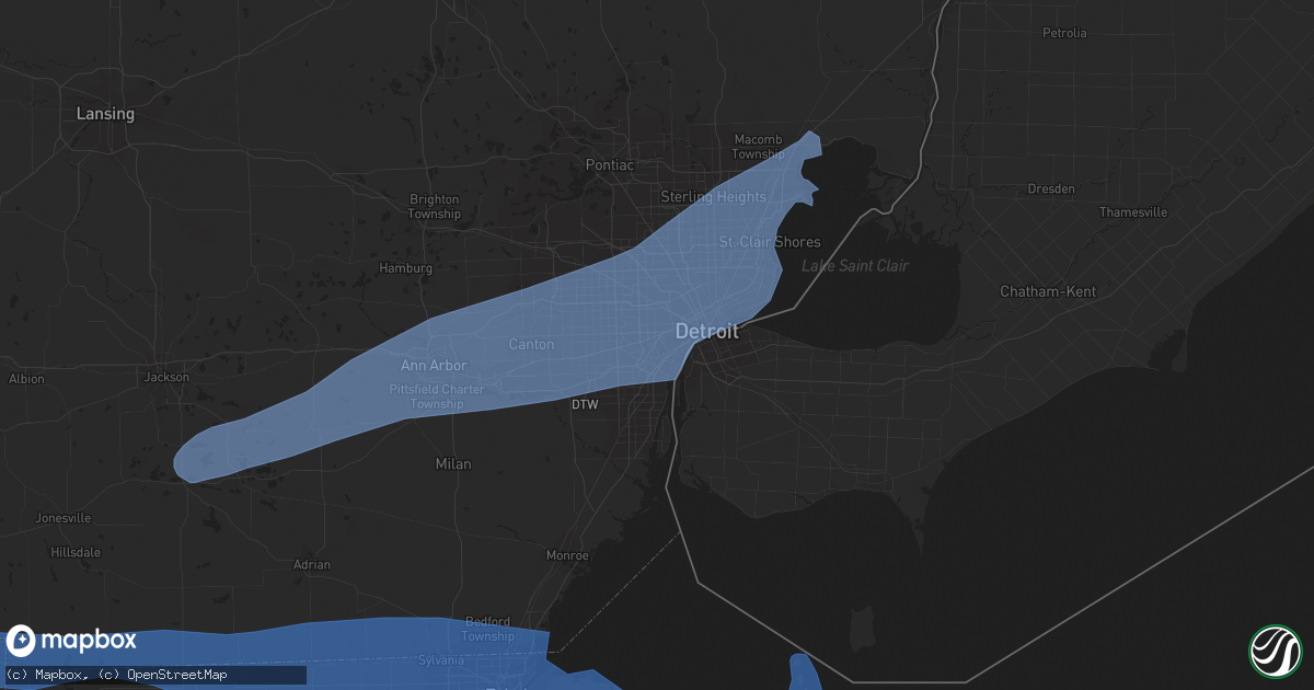 Hail map in Dearborn, MI on July 26, 2023