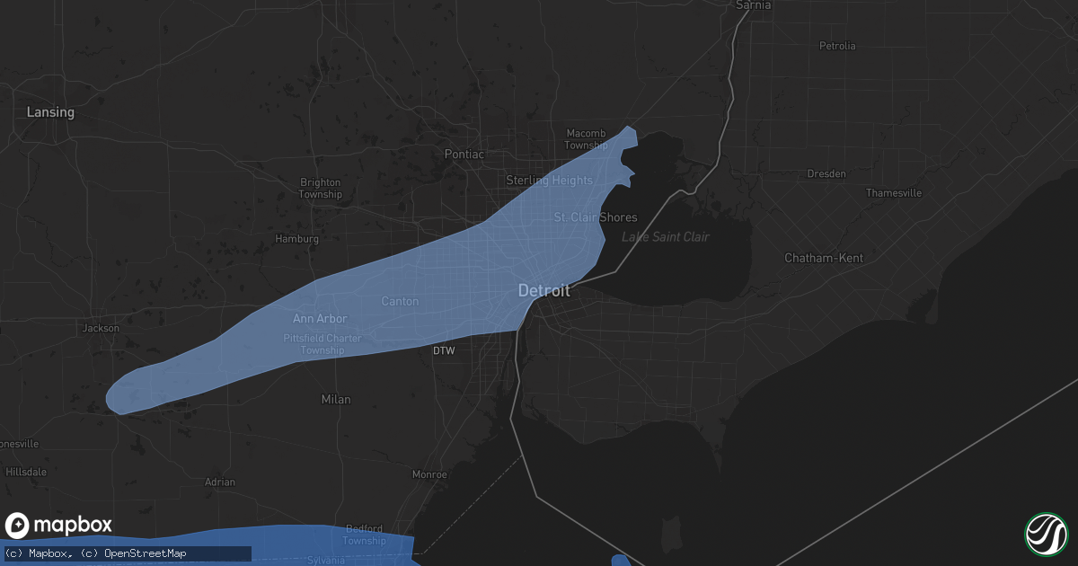 Hail map in Detroit, MI on July 26, 2023
