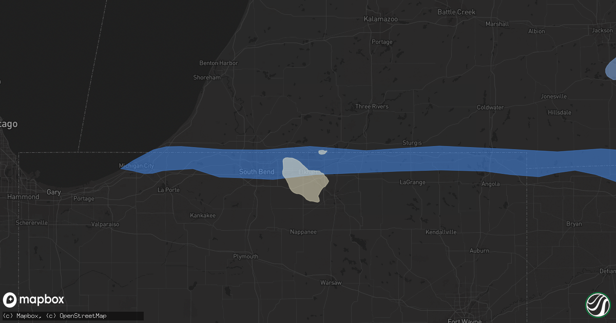 Hail map in Elkhart, IN on July 26, 2023