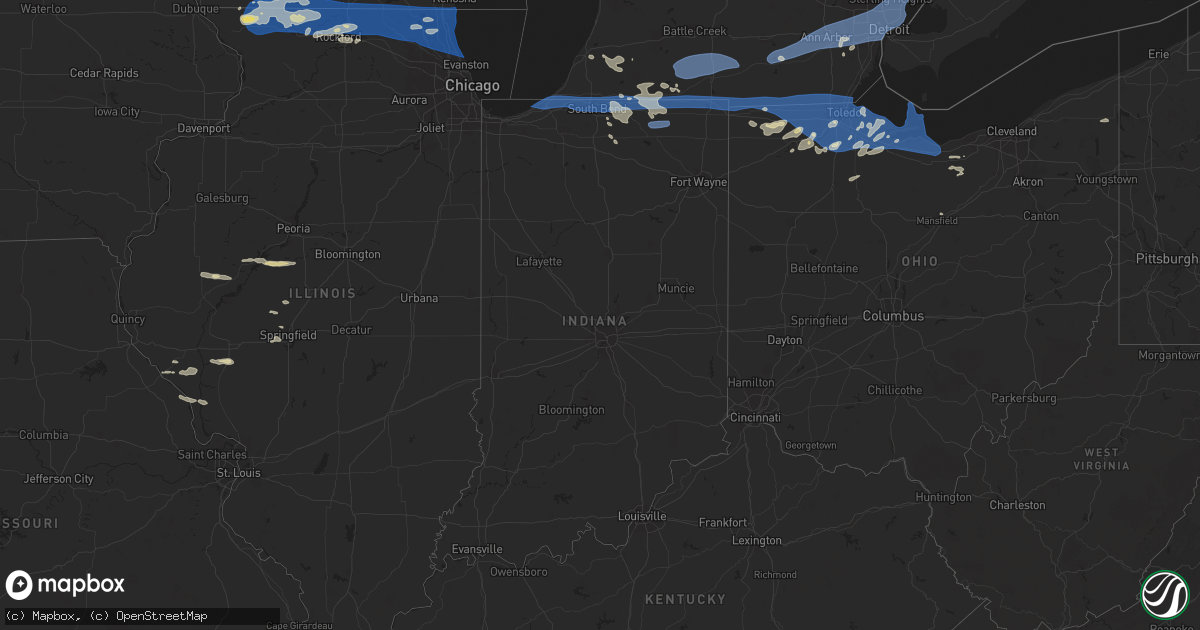 Hail map in Indiana on July 26, 2023