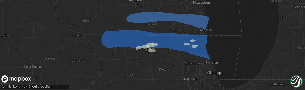 Hail map in Loves Park, IL on July 26, 2023