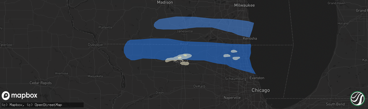 Hail map in Machesney Park, IL on July 26, 2023