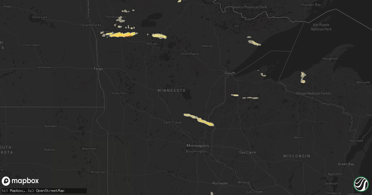 Hail map in Minnesota on July 26, 2023