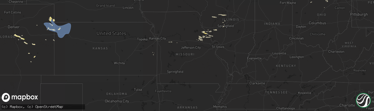 Hail map in Missouri on July 26, 2023